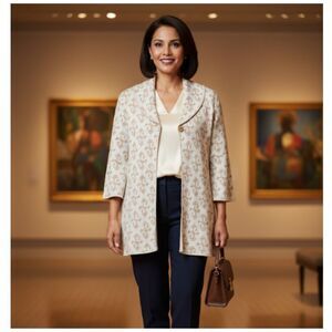 Grace Dane Lewis Cardigan Tan Long Sweater Flared Sleeves Womens Size M